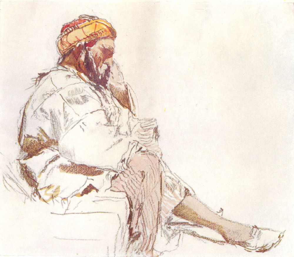 SYRIA. Syrian peasant seated. in profile 1902 old antique print picture